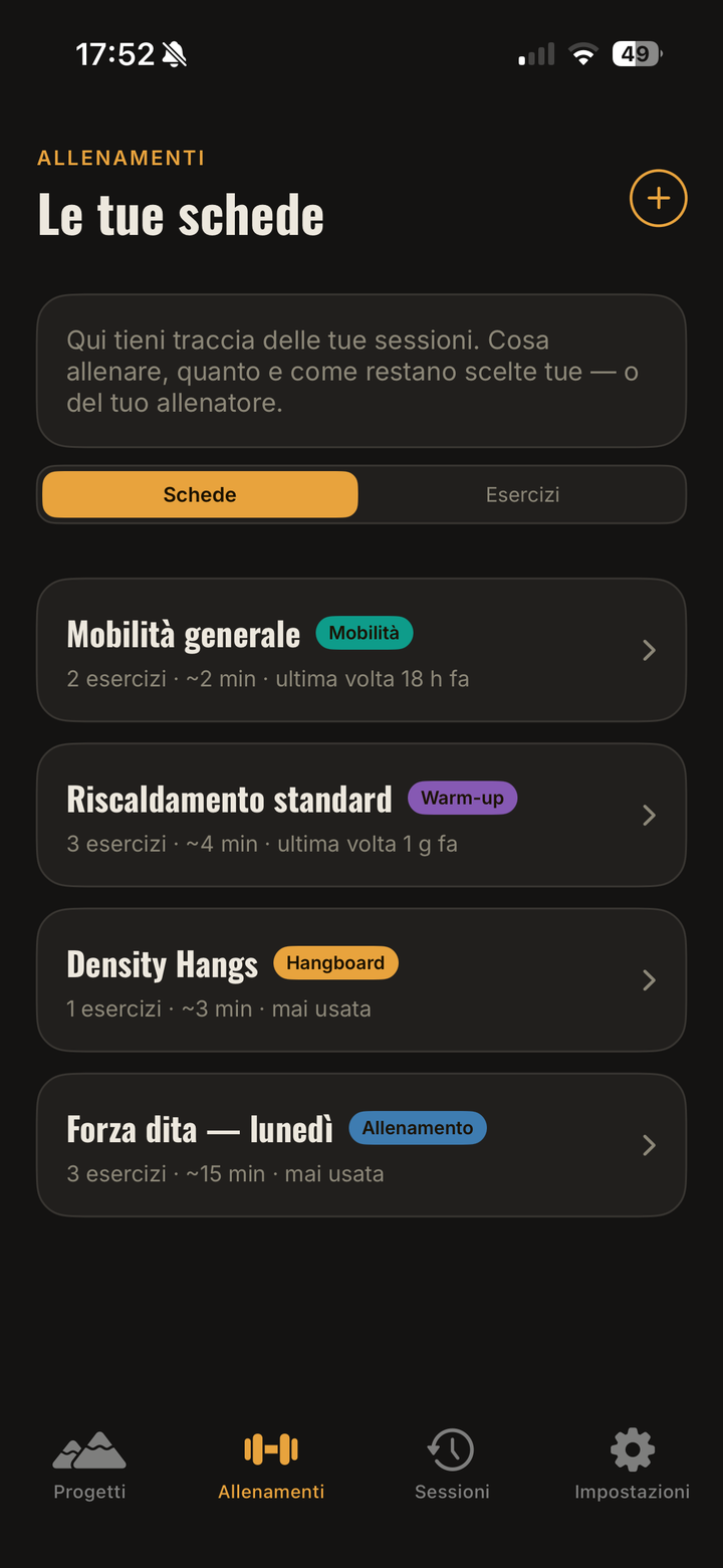 Elenco delle schede di allenamento